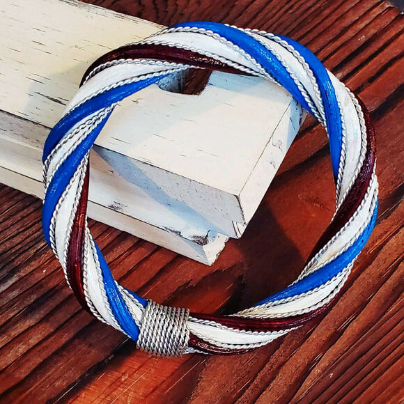 Hand Crafted Twisted Rattan Red Pink Bangle Bracelet Silver White Burgundy Blue - Picture 1 of 6